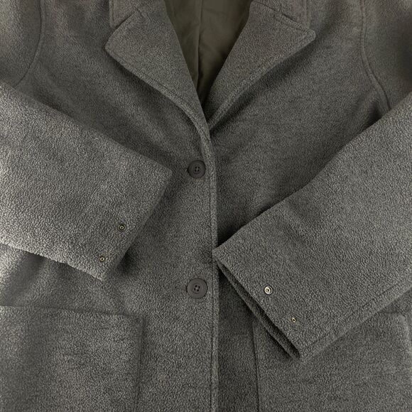REI Where To Long Coat Womens M Fleece Gray Button Front Notch Collar Car Coat - Picture 5 of 10